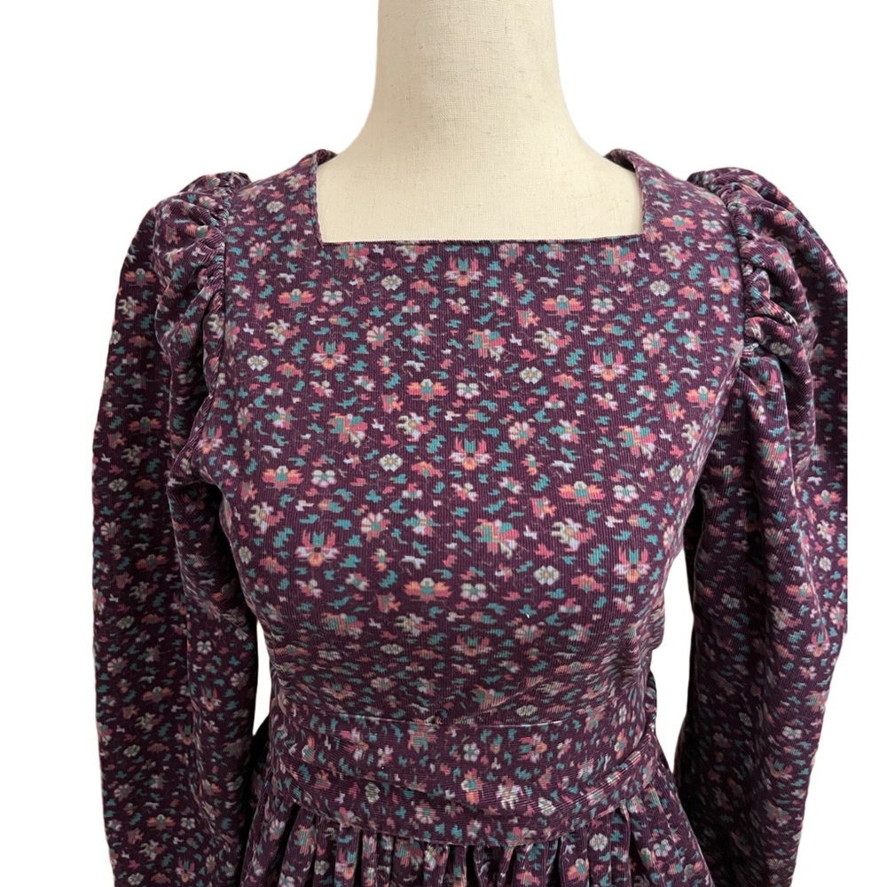 🚫Sold🚫Vintage Laura Ashley Purple Corduroy Floral Puff Sleeve A-line Dress - Picture 4 of 14